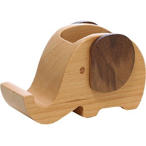 Mini porte-stylo éléphant en bois avec support de téléphone, Ensoleillé (1/5)