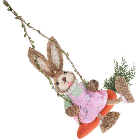Osterhasen Deko aus Gras und Stoff Frühlingsdeko Hase für