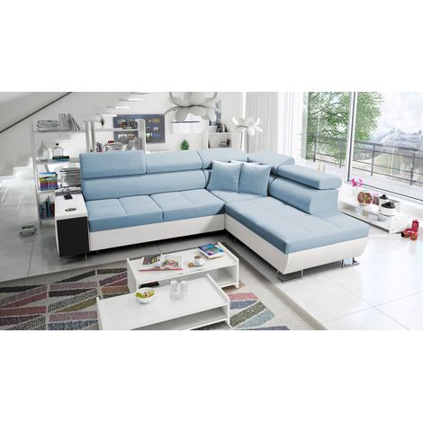 Multifunktionaler Eckschrank MORENA VII,  Kunstleder/Uttario Velvet Weiß/Blau Rechts (1/5)