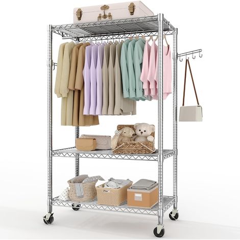 Porte-linge roulant lourd 700 lbs, organisateur de placard autoportant avec roues et crochets pour rangement vêtements (1/5)