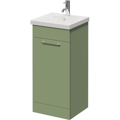 Napoli 390 Olive Green 400mm Single Door Vanity Unit with Glide Basin - 400mm - Chrome 160mm Handle