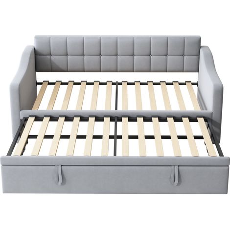 Sofá cama convertible 2 en 1 de terciopelo gris claro 90 x 190 cm HOMVRA (1/5)