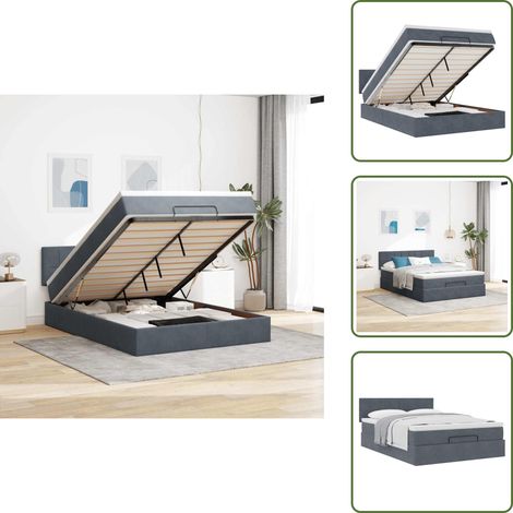 Ottoman-Bett mit Matratze Dunkelgrau 140x200 cm Samt - Ottoman-Bett - Ottoman-Betten - Bettrahmen - Bettgestell (1/5)