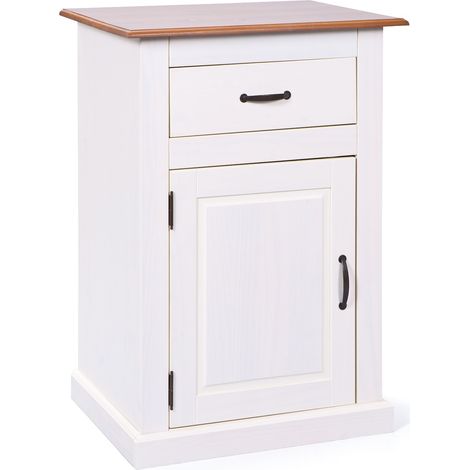 Chiffonnier 1 porte 1 tiroir pin massif blanc et sépia Caly (1/5)