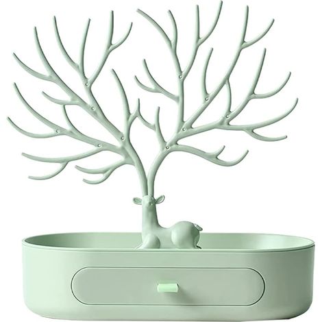 Porta joyas de árbol, porta pendientes para mujer, porta joyas, porta pulseras con cajón, regalo para mujer (modelo verde sólido)