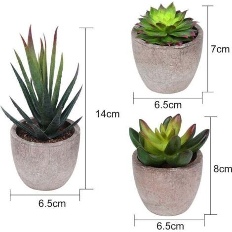 QORVA-Lot de 3 Petite Plante Artificielle Décoration Extérieur Intérieur Succulentes Plantes Grasses en Pot pour Bureau, Balcon, Salon, Maison