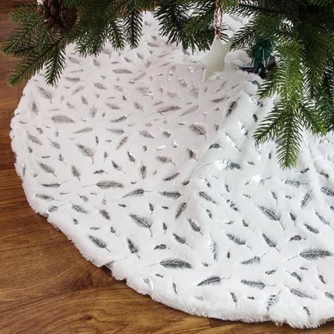 Jupe D'Arbre De Noël - Tissu Peluche Et Non Tissé - Argent - 90 Cm - Pour Décoration Intérieure Et Extérieure (1/4)