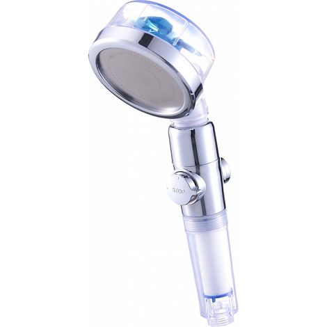 SAVEWATER POWER Handbrause - VENTEO - Duschkopf mit Hochdruckpropeller - Wassersparend und -filternd - Leistungsregulierung dank Stoppschalter - Gelenkkopf - Mehrere Farben erhältlich blau/rosa/gold