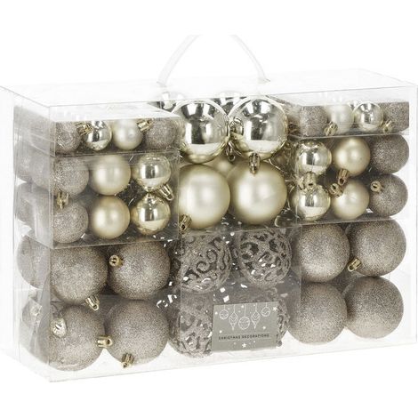 Decoris, Palline di Natale in Plastica, 100 Pezzi, Oro Chiaro, Mix di Finiture