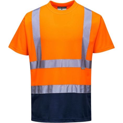 Camiseta bicolor transpirable tejido de punto con cintas reflectantes S378 M Naranja flúor / Azul marino