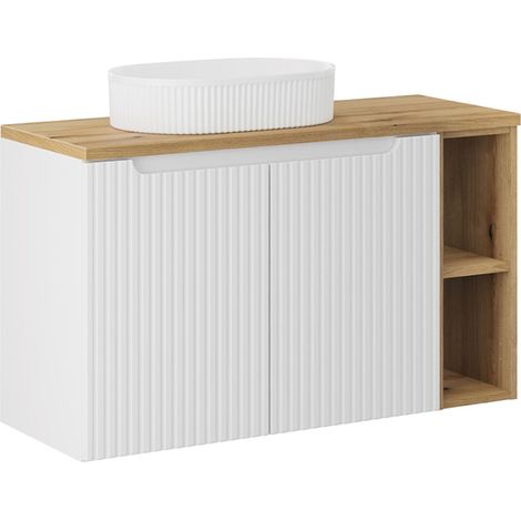 Waschtisch 100.4cm Riva, Weiß und Holzoptik