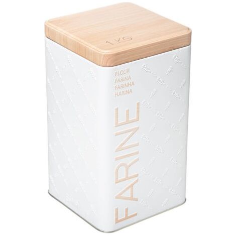 5Five Boîte à farine en métal blanc 1 kg – Dimensions L. 10,6 cm x P. 10,6 cm x H. 18,4 cm – Couvercle hermétique pour stockage optimal (1/5)
