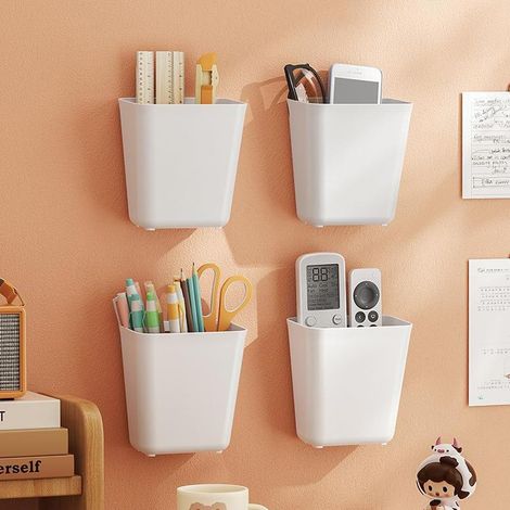 4 x Aufbewahrungsbox für Küchenschranktüren, selbstklebende Wand-Aufbewahrungsbox, Kleiderschrank/Badezimmer/Kühlschrank-Organisationsbox für Kleinigkeiten