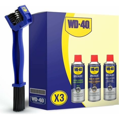 WD40 LOTE MOTO Limpia Cadenas + Grasa Cadenas + Abrillantador Silicona + Cepillo GRATIS (1/5)
