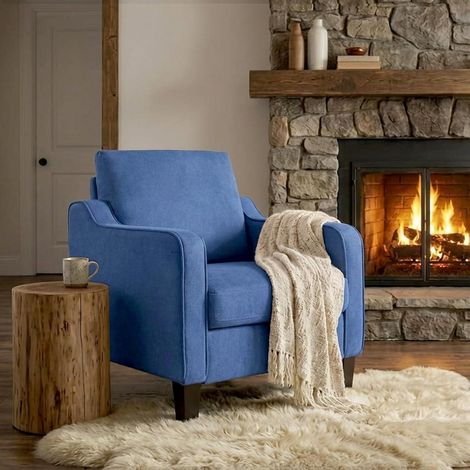Fauteuil bleu en lin pour salon et chambre, design moderne (1/5)
