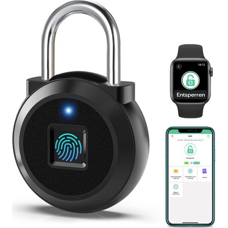 cadenas à empreintes digitales - Serrure intelligente Bluetooth ouverte - Cadena de empreintes digitales - Petit cadenas pour gym, bureau, maison (1/5)
