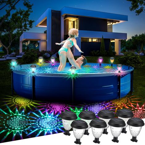 Lot de 4 lampes solaires de piscine pour piscines hors sol encadrées étanches - Décoration de clôture de piscine - Accessoires de piscine - Lumière colorée