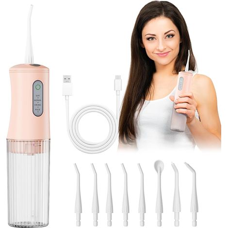 Hydropulseur sans fil pour nettoyage des dents – Irrigateur dentaire électrique avec 4 modes de nettoyage et 8 embouts de jet, étanche IPX7, design portable rechargeable pour une utilisation à la (1/5)