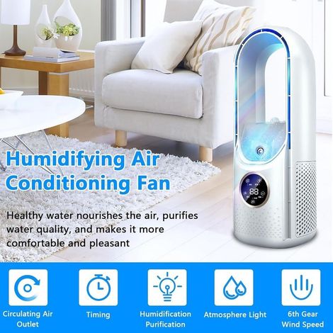 Mini climatiseur, mobile sans évacuation, silencieux, d'humidification, 6 vitesses, USB-C, Convient pour les voyages, bureau, Blanc (1/4)