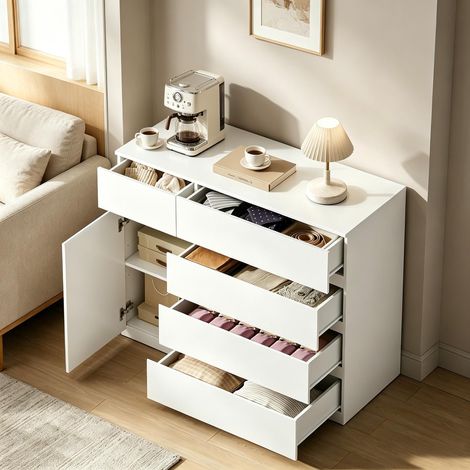 Meuble de cuisine moderne avec tiroirs, rangement mural pour chambre et entrée, armoire de salon multifonction, unité de stockage en bois, mobilier compact pour pièce de vie, lot unique. (1/5)