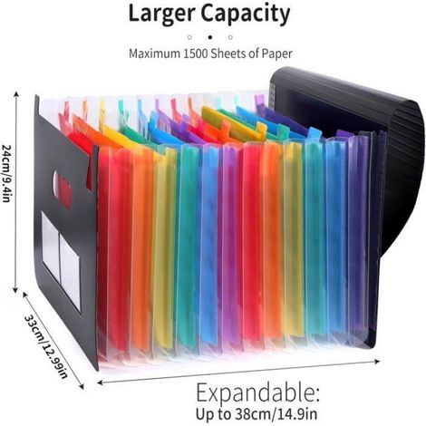 Trieur 12 Compartiments A4, Rangement Papier Administratif, Extensible Classeur A4 Range Document Bureau (Noir) (1/4)
