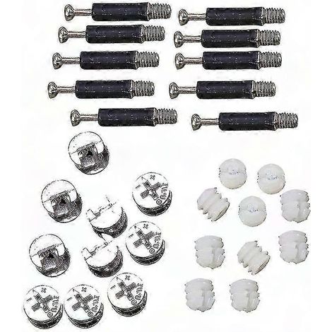 24-teiliges Möbelbeschlagset, Befestigungsbolzen mit Exzentermuttern, Schrauben und Dübel, Camlock-Verbinder für die Möbelmontage. (1/3)