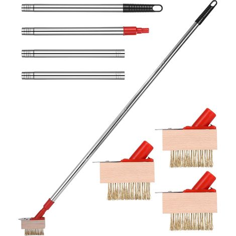 Weed Brush with Telescopic Handle (135 cm), 3PC Garden Weeding Tool with Wire Brush and Blade Scraper, for Outdoor Patio, Terrace and Garden (1/5)