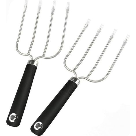 Paire de fourchettes à dinde en acier inoxydable, poignées antidérapantes, lot de 2, pour découper volaille et rôtis, pinces à rôtir, couteaux à découper, ustensiles de cuisine robustes. (1/5)