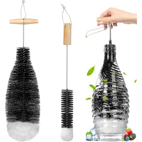 Goupillon Bouteille, 2 Pcs Brosse de Nettoyage, Brosse Bouteille Nettoyage Avancé, Brosse de Nettoyage Bouteilles à Bulles pour Bouteilles en Verre Thermos Biberons et Tasses (1/4)