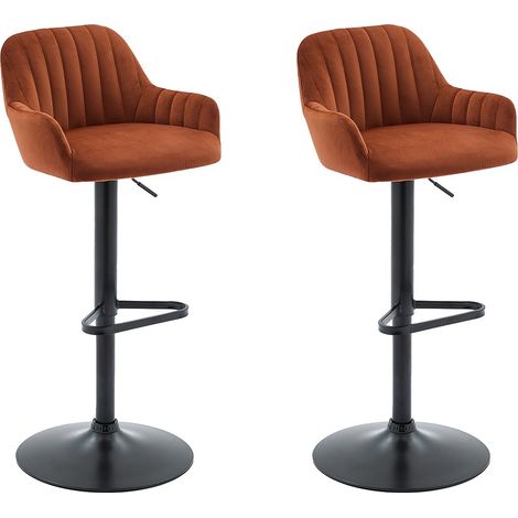 Sgabello da bar Altezza regolabile in Velluto e Metallo Nero Terracotta - Lotto di 2 - ELEANA (1/4)
