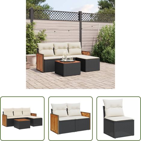Canapé extérieur - Salon de jardin 5 pcs avec coussins noir résine tressée (1/5)