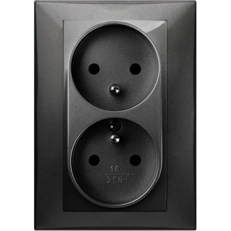 Portalampada Santra 2x2P+Z monolitico con cornice, montaggio a incasso, nero 4135-09