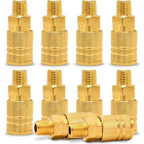 Raccordo aria maschio - Kit di 10 pezzi di raccordo aria con filettatura NPT da 1/4" a sgancio rapido, kit di accessori per utensili pneumatici, accessorio per compressore d'aria con finitura in otton (1/5)