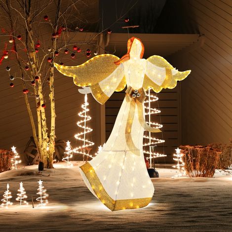 Ange de Noël Extérieur Éclairé 160 cm, Ange Pré-Illuminé avec Halo Ailes et 180 Lumières LED Blanc Chaud Piquets de Sol Attaches Zippées (1/5)