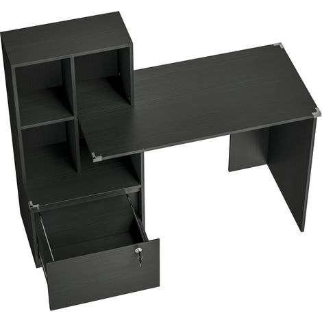 Bureau informatique avec étagère 4 casiers et tiroir à serrure, 126 x 50 x 109 cm, noir (1/5)