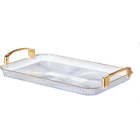 Plateau rectangulaire doré de style européen, plateau à fruits, plateau à thé, assiette à pâtisserie, assiette à gâteau, boîte à bijoux, présentoir à gâteaux (doré moyen 36245,3, voir figure) (1/5)