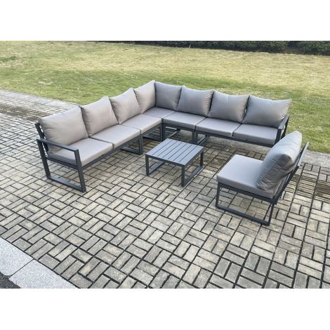 Fimous 8 Seater Patio Outdoor Garden Furniture Aluminium Lounge Corner Sofa Set with Square Coffee Table Dark Grey (1/5)