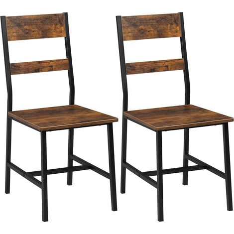 Klihome Dining Chairs 2Pcs Engineered Wood Industrial Style Kitchen Chairs with Metal Frame for Living Room Restaurant, Rustic Brown