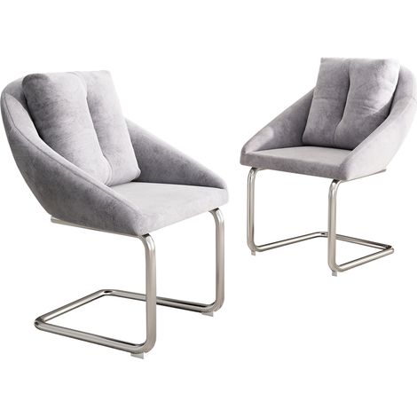 Chaise de salle à manger en velours, lot de 2 avec coussins, chaise pivotante luxueuse pour salon et chambre à coucher, chaise pivotante relaxante, pieds de support courbés, gris (1/5)