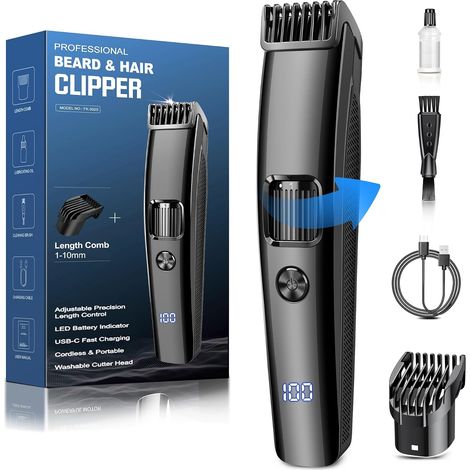 Beard Trimmer for Men, Electric Shaver with 1-10mm Zoom Wheel, Cordless Hair Trimmer with Battery Indicator, USB Rechargeable Electric Shaver All-in-One Kit for the (1/5)