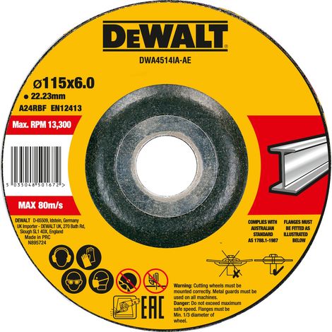 Disco de desbaste cóncavo para metal 115 x 6 x 22.23mm Dewalt DWA4514IA