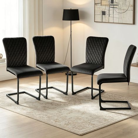 AINPECCA Dining Chairs Set of 4 Black Velvet Dining Chair with Padded Seat, High - Back and Stylish Modern Design Kitchen Chairs for Dining Room (Black, 4) (1/5)