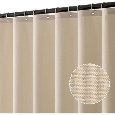 Rideau de Douche en Lin Texturé 150x180 cm Beige Clair - Hôtel de Luxe Lourd, Imperméable, Anti-moisissure, Lavable pour Salle de Bain avec 8 Anneaux (1/4)