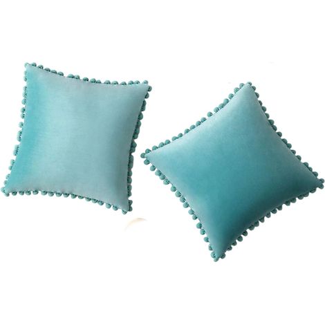 Housse De Coussin Velours - 45 x 45 cm - Décor Pompons - Pour Canapé Chambre Bureau Voiture - Lot De 2 (1/5)
