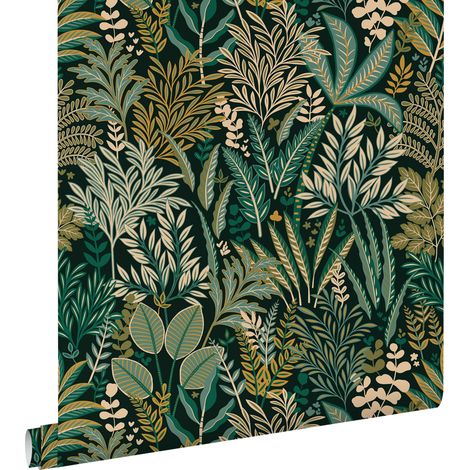 papier peint feuilles et fleurs tropicales vert  - ESTAhome