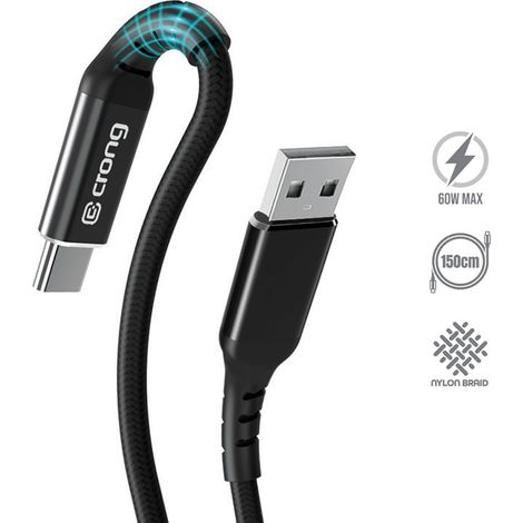 Crong Armor Link - Cable USB-A a USB-C de 60 W PD 3 A, 150 cm (Negro) (1/5)