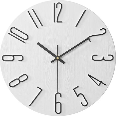 12 Pouces Horloges Murales 3D Silencieuse de Salon Cuisine Modernes Design Pendules Murales 30cm Horloge à Quartz Suspendue sans Cadre Fine Horloge Murale (Blanc) (1/5)