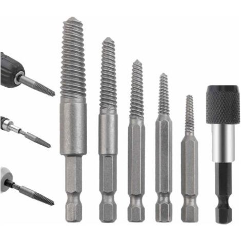 Kit d'extracteurs de vis, kit de 6 extracteurs de vis en acier chrome-molybdène, accessoires de perçage résistants à l'usure pour extracteurs de vis cassées, kit d'extraction pour les professionnels e (1/5)