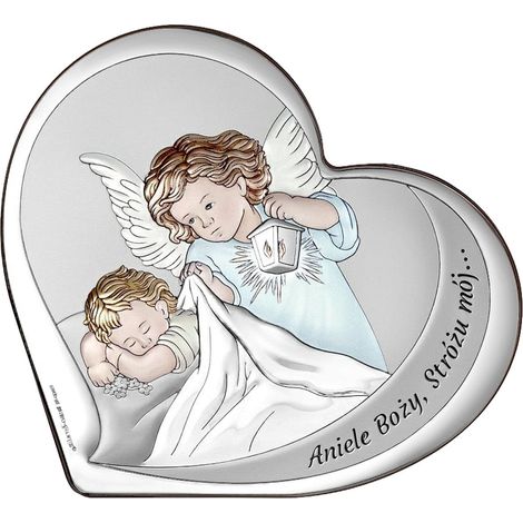 Quadro in argento con Angelo Custode, cuore colorato + incisione 6777-C 11,5 x 10 cm (1/5)