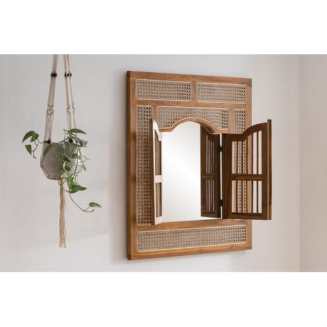 Miroir mural en rotin avec doubles portes et cadre tressé artisanal pour salon et chambre - PANGIVO (1/5)